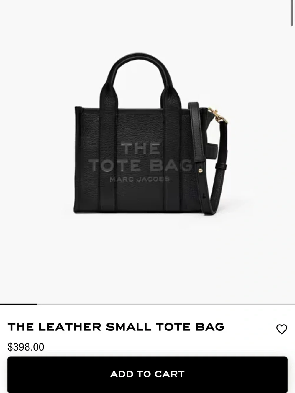 Marc Jacobs Black Leather Small Tote with Removable Strap